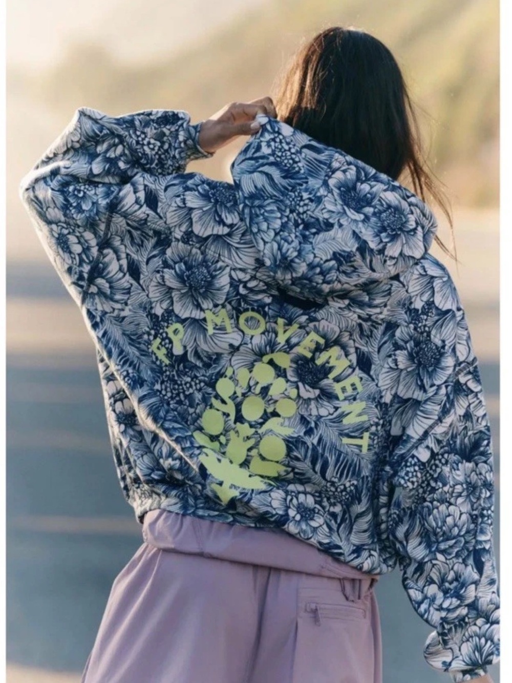 NWT FP Movement Final Call Hoodie Size Small S Wildside Navy Floral Print Logo